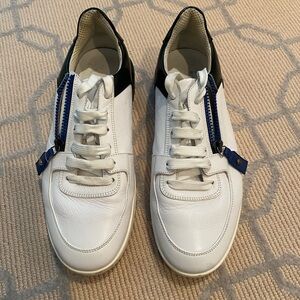 Versace White Leather Sneakers with Blue Zip Accent
